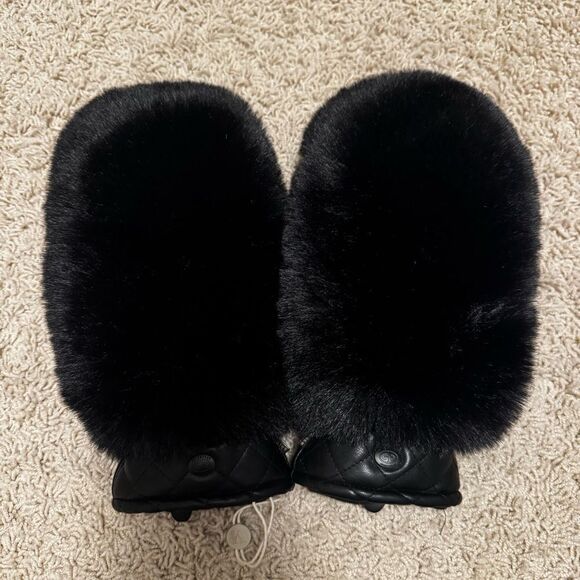 Goldbergh Hill Black Faux Fur Furry Mittens worn once 7 - Picture 3 of 6